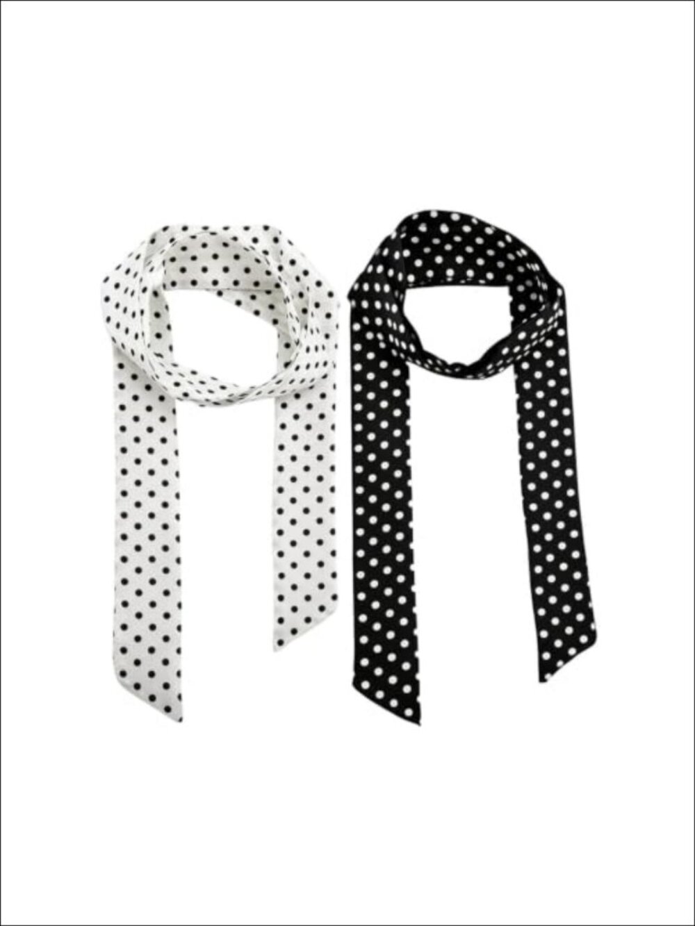 2 Pack Long Skinny Polka Dot Scarf Polyester Vintage Style